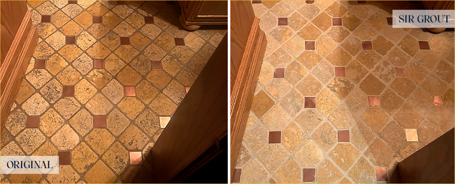 Bathroom Floor Before and After a Stone Cleaning in Jenkintown