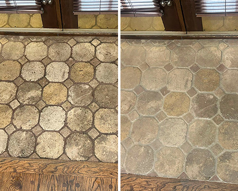 Living Room Floor Before and After a Stone Cleaning in Jenkintown