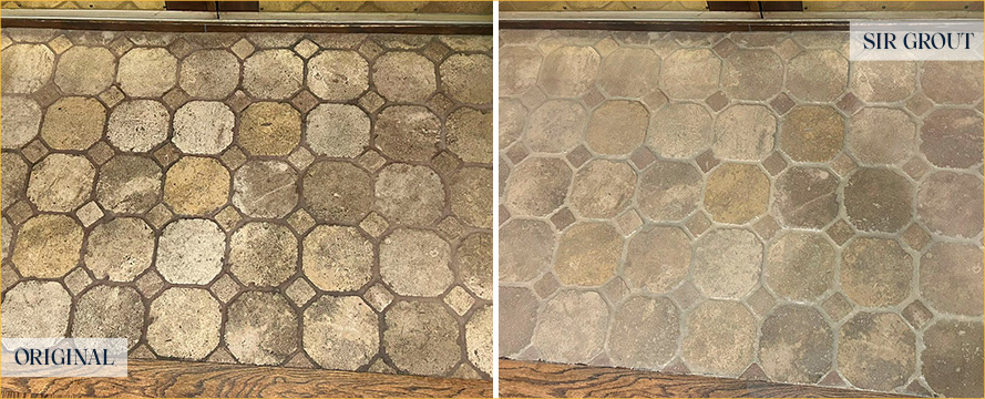 Living Room Floor Before and After a Stone Cleaning in Jenkintown
