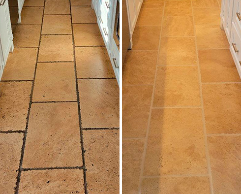 Kitchen Floor Before and After a Stone Cleaning in Landsdale