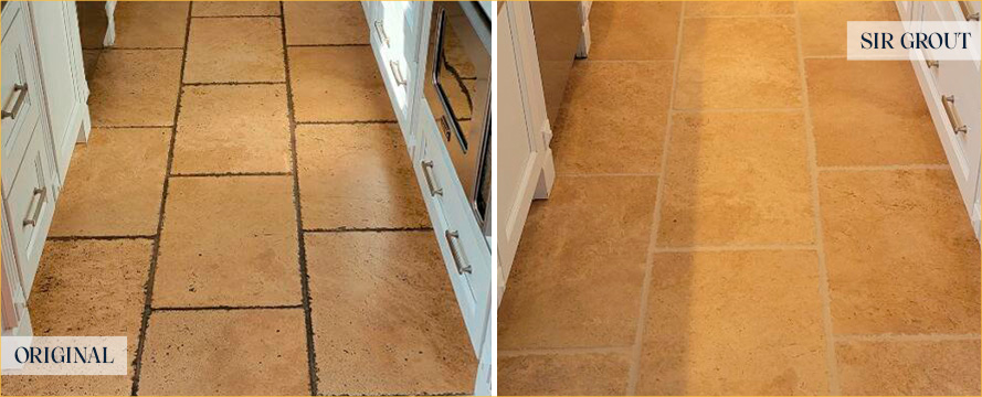 Kitchen Floor Before and After a Stone Cleaning in Lansdale
