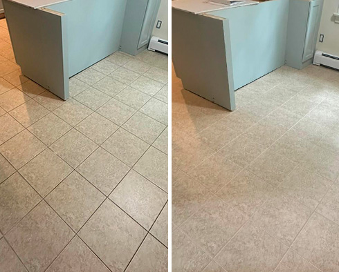 Kitchen Floor Before and After a Grout Cleaning in Warminster