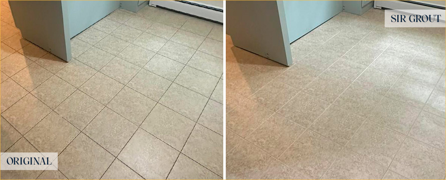 Kitchen Floor Before and After a Grout Cleaning in Warminster