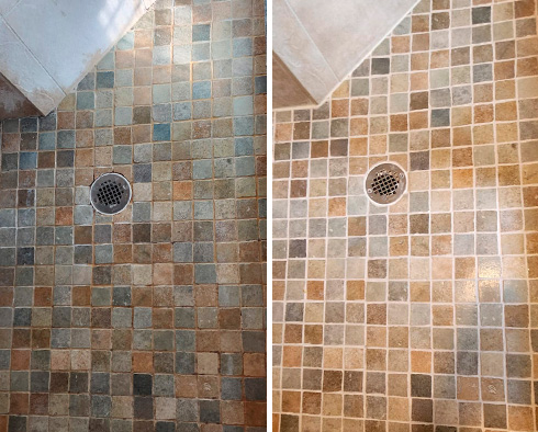 Shower Floor Before and After a Service from Our Tile and Grout Cleaners in Bethlehem