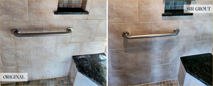 Shower Wall Before and After a Service from Our Tile and Grout Cleaners in Bethlehem