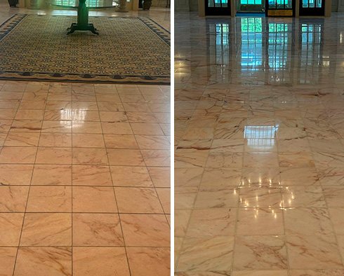 Marble Floor Before and After a Stone Polishing in Warminster