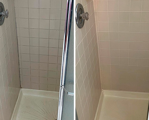 Tile Shower Before and After a Grout Sealing in Doylestown