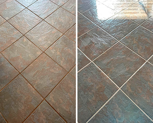 Tile Floor Before and After a Grout Sealing in Emmaus
