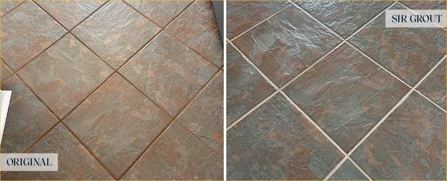 Tile Floor Before and After a Grout Sealing in Emmaus