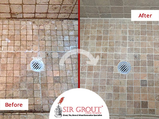 Before and After Picture of a Shower Stone Cleaning Service in Southamptom, Pennsylvania