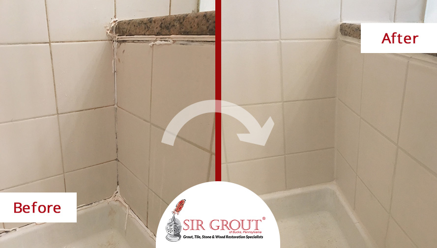 Before and After Picture of a Shower's Caulking Service in Horsham, Pennsylvania