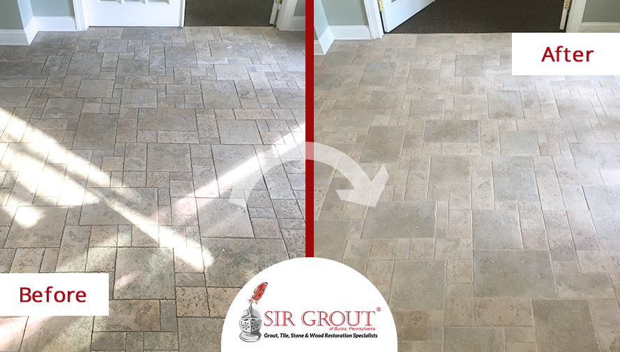 Before and After Picture of a Tile and Grout Cleaning Service in Langhorne, PA
