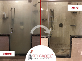 Before and After Picture of a Grout Sealing Service in Allentown, PA