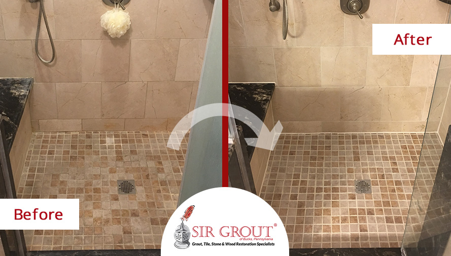 Before and After Picture of a Grout Sealing Service in Allentown, PA