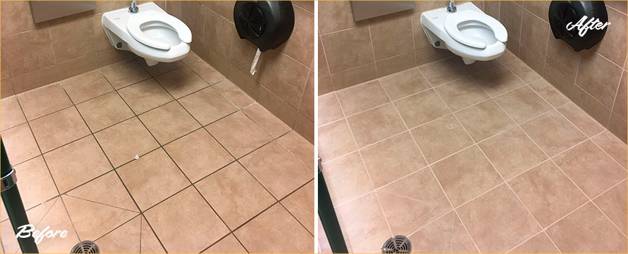 Before and After Image of a Ladies' Room Grout Cleaning Service in Montgomeryville, Pennsylvania