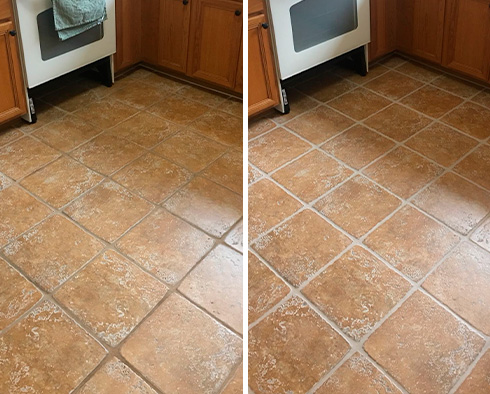 Before and After Picture of a Kitchen Floor Grout Sealing in Trumbauersville, Pennsylvania