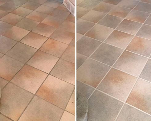 Tile Floor Before and After a Grout Sealing in Philadelphia, Pennsylvania