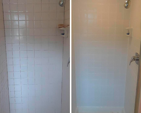 Before and After Picture of a Shower Tile Cleaning Service in Bethehem, PA