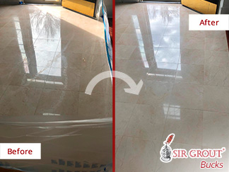 Before and After Picture of a Marble Floor Stone Honing Service in Lafayette Hill, PA
