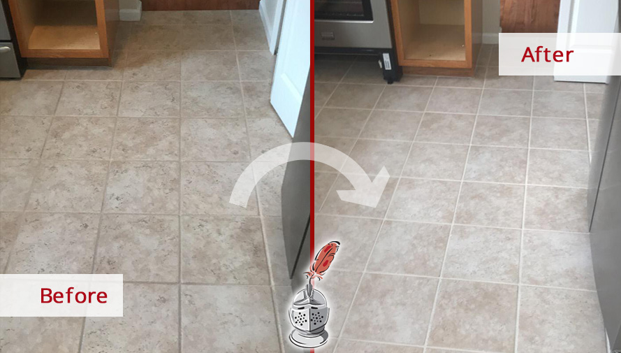 Kitchen Floor Before and After a Grout Sealing Service in Huntingdon Valley, PA