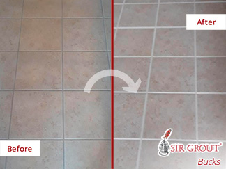 A Kitchen Floor Before and After a Tile Sealing in Doylestown, PA