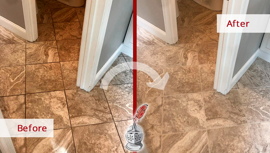 Image of a Ceramic Tile Floor Before and After a Tile Sealing in Newtown, PA