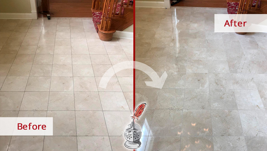 Image of a Marble Floor Before and After Our Stone Polishing in Warminster, PA