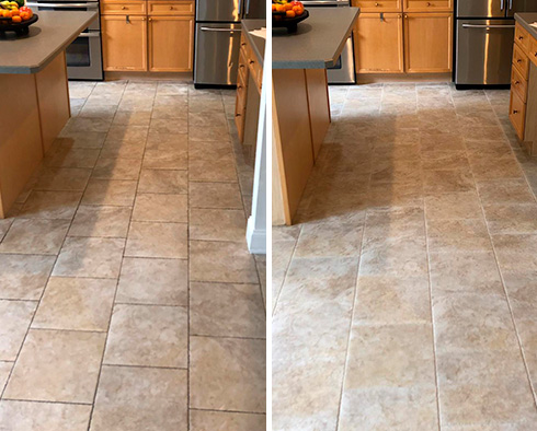 Kitchen Floor Before and After a Grout Cleaning in Allentown, PA