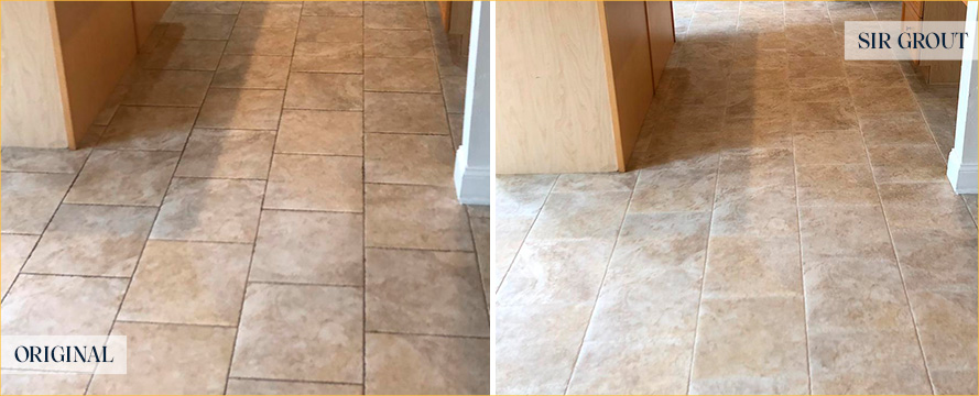Kitchen Floor Before and After a Grout Cleaning in Allentown, PA