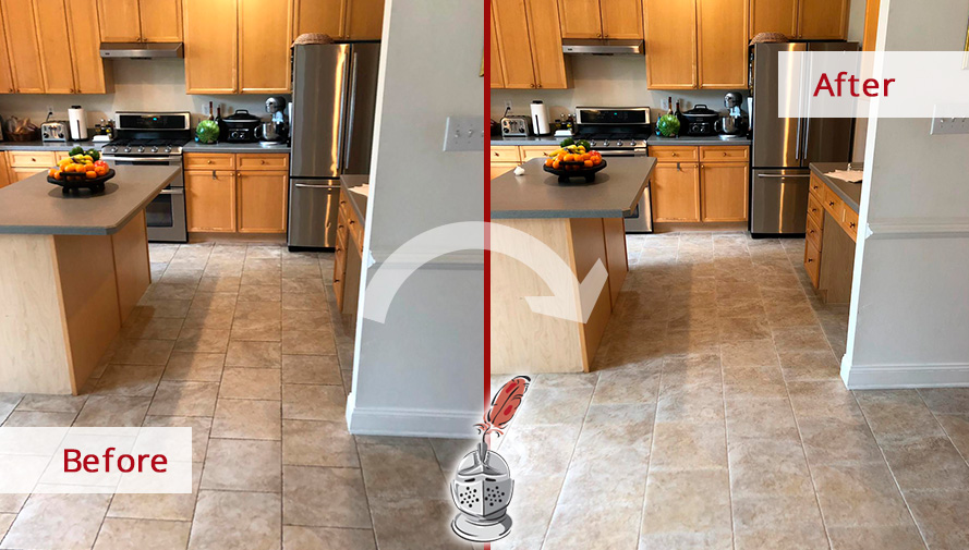 Image of a Kitchen Floor Before and After a Grout Cleaning in Allentown, PA
