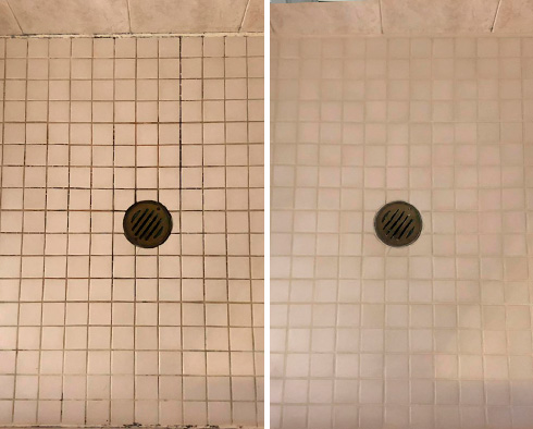 Shower Floor Before and After a Tile Cleaning in Warminster, PA