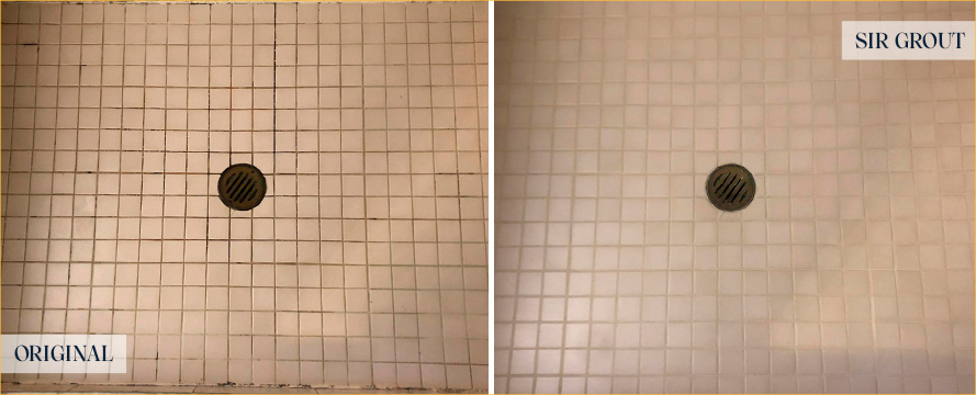 Shower Floor Before and After a Tile Cleaning in Warminster, PA