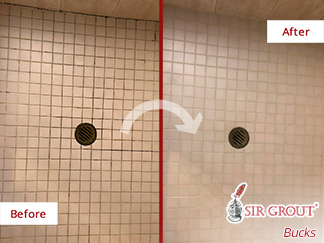 Picture of a Shower Before and After a Tile Cleaning in Warminster, PA