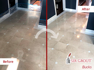 Image of a Floor Before and After a Stone Honing in Bethlehem, PA