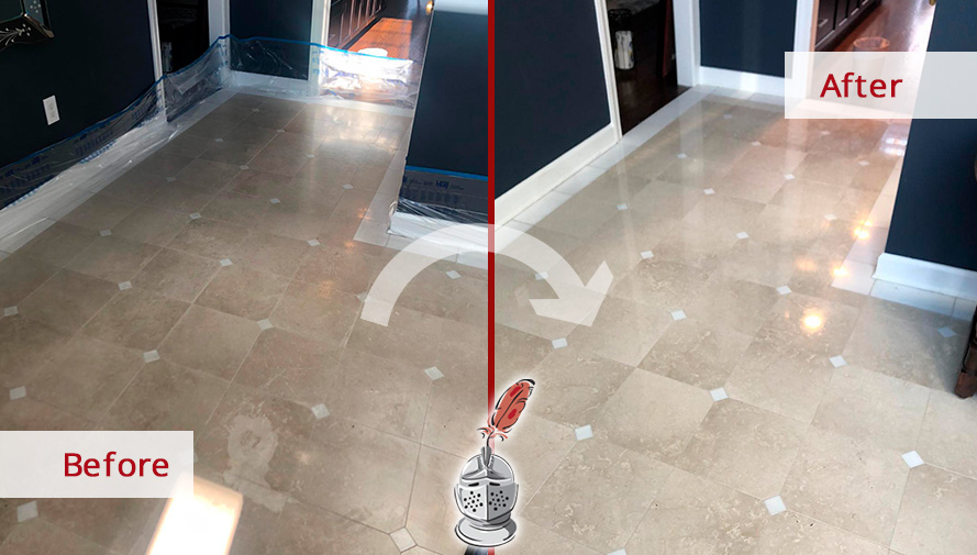Image of a Marble Floor Before and After a Stone Honing in Bethlehem, PA