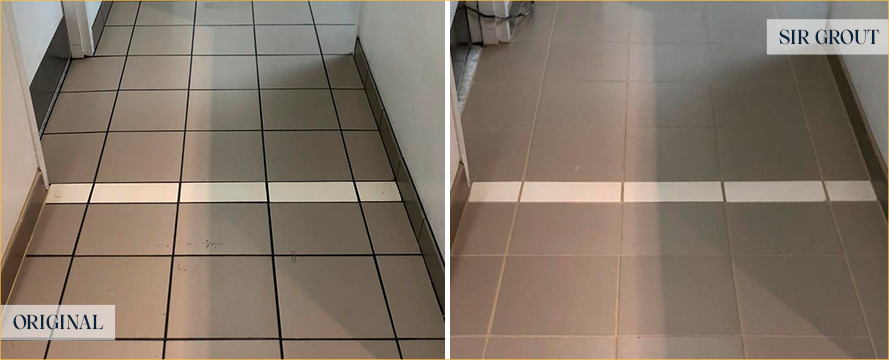 Hallway Floor Before and After Our Grout Sealing Services in Newtown, PA