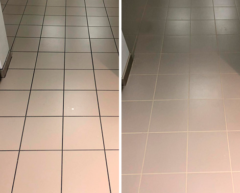 Office Floor Before and After Our Grout Sealing Services in Newtown, PA