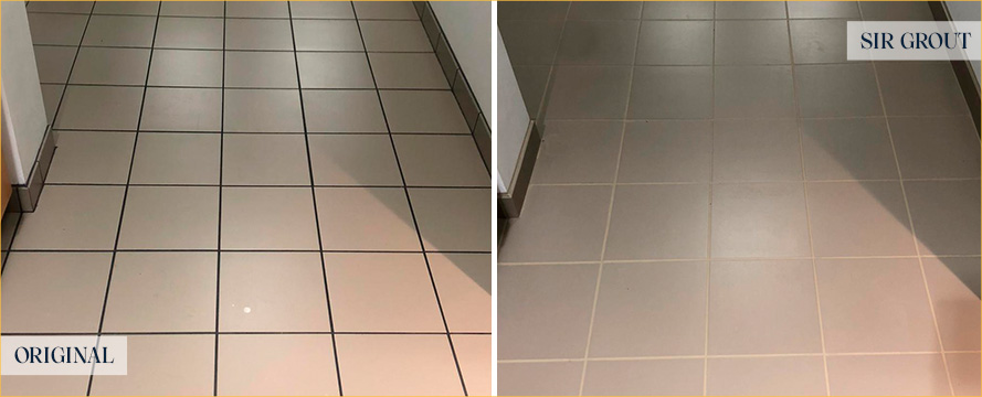 Office Floor Before and After Our Grout Sealing Services in Newtown, PA