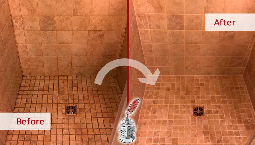 Before and After Image of a Shower After a Professional Grout Sealing in Doylestown, PA