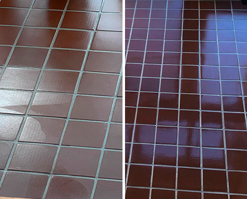 Terracotta Floor Before and After Hard Surface Restoration Services in Huntingdon Valley