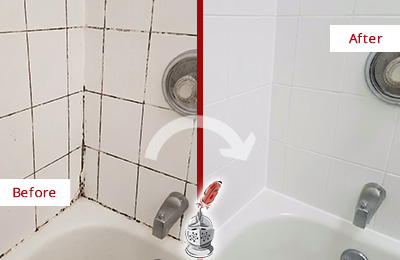 Sir Grout Cleans the Grout on this Moldy Jenkintown Tub Before and After Picture of a Jenkintown Tub Grout Cleaned to Eliminate Mold