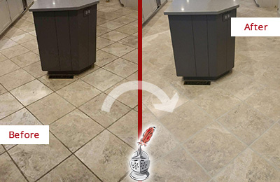 Sir Grout Seals this Stained Dresher Kitchen Floor Grout to Remove Stains Before and After Picture of a Dresher Kitchen Floor Grout Sealed to Remove Stains