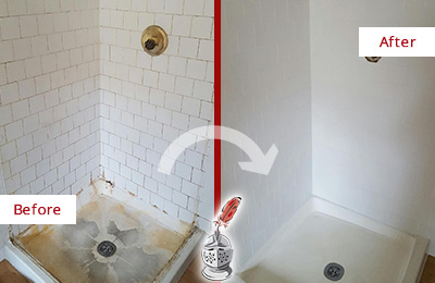Sir Grout Cleans this East Greenville Shower Cleaned to Eliminate Mold Before and After Picture of a East Greenville Shower Cleaned to Eliminate Mold